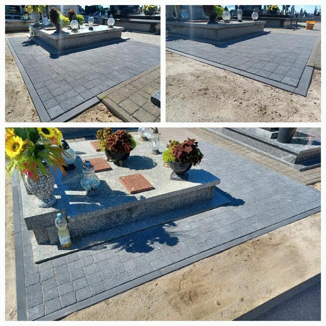 Cmentarz granit kostka brukowa wokół pomnika nagrobka