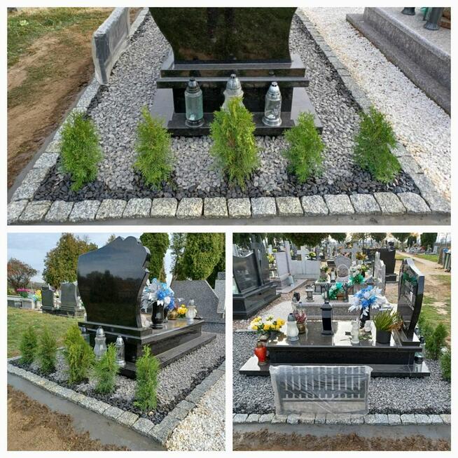Cmentarz granit kostka brukowa wokół pomnika nagrobka