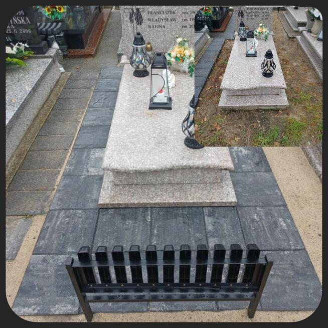 Cmentarz granit kostka brukowa wokół pomnika nagrobka