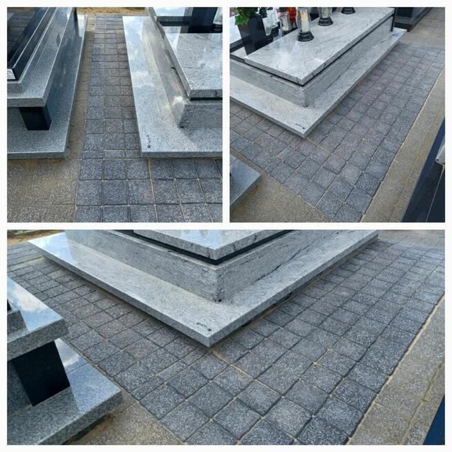 Cmentarz granit kostka brukowa wokół pomnika nagrobka