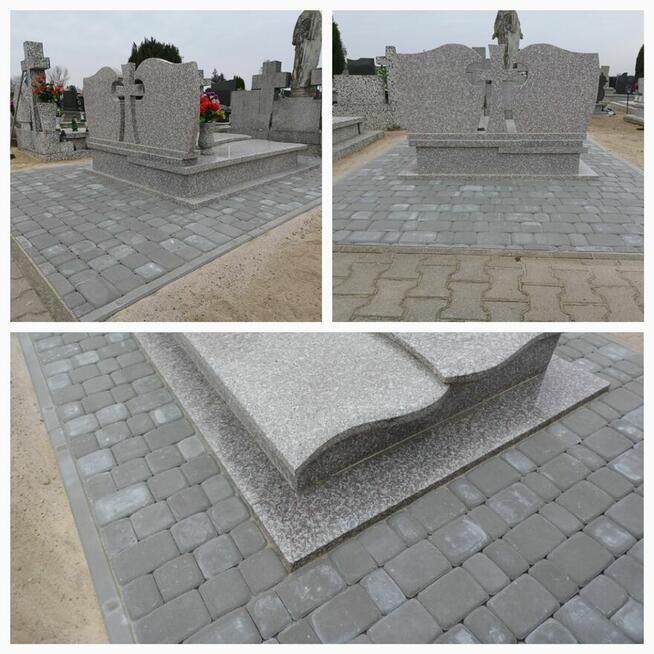 Cmentarz granit kostka brukowa wokół pomnika nagrobka