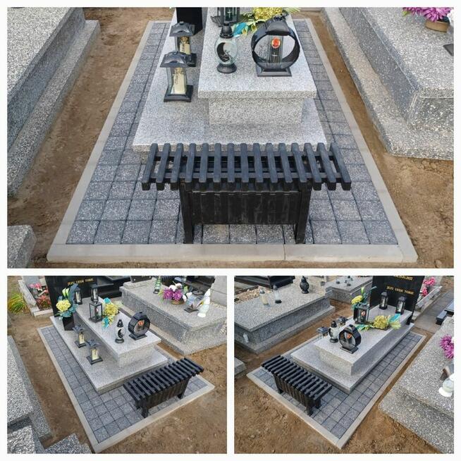 Cmentarz granit kostka brukowa wokół pomnika nagrobka