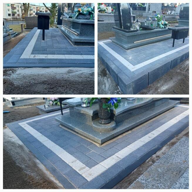 Cmentarz granit kostka brukowa wokół pomnika nagrobka