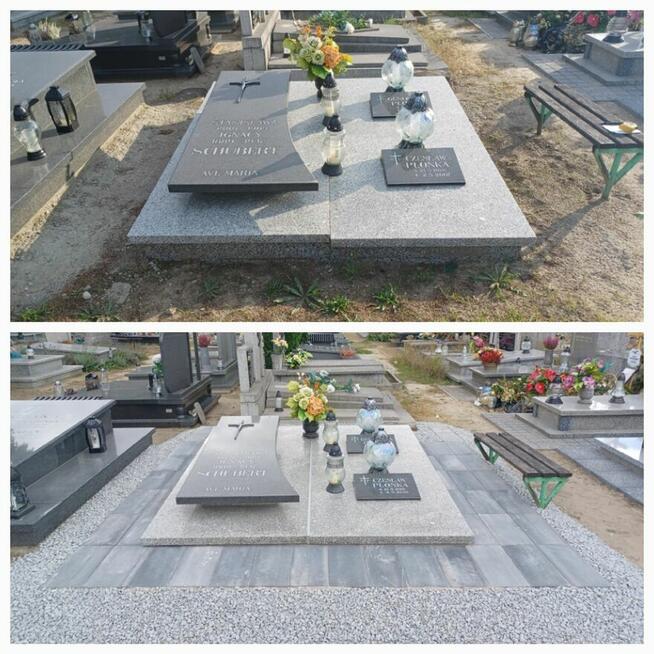 Cmentarz granit kostka brukowa wokół pomnika nagrobka