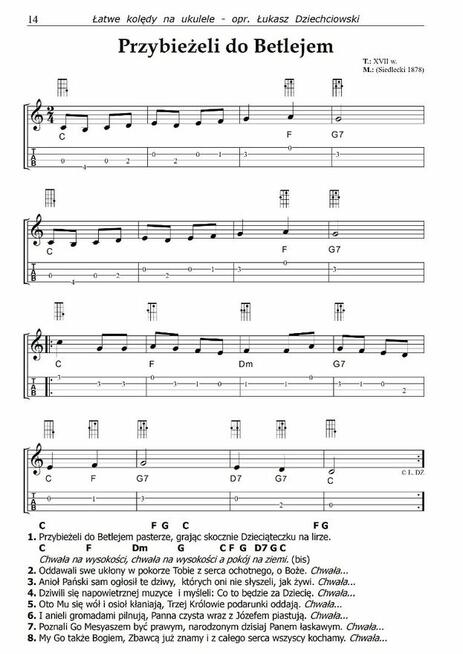Kolędy na ukulele - nuty, tabulatura, akordy, słowa, mp3