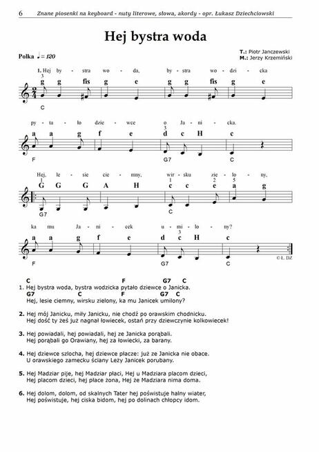 Nuty literowe Znane piosenki - keyboard, pianino, łatwe 31