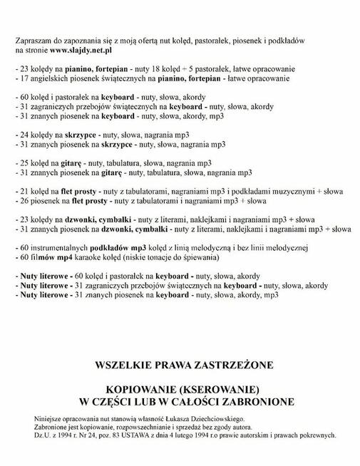 Kolędy na ukulele - nuty, tabulatura, akordy, słowa, mp3