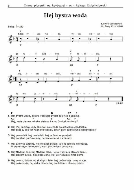 Piosenki na keyboard - nuty 31 znanych polskich piosenek mp3