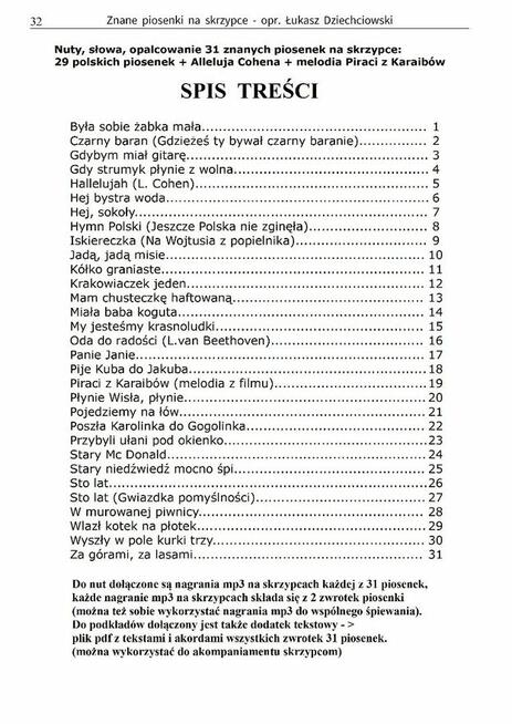 Piosenki na skrzypce - nuty 31 piosenek, słowa, mp3, łatwe