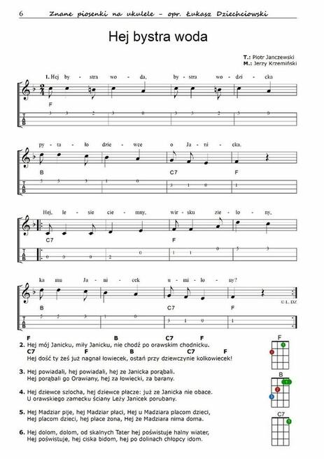 Piosenki na ukulele - nuty, tabulatura, mp3, słowa (31 pios)