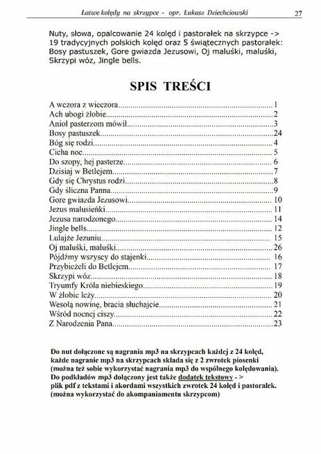 Kolędy na skrzypce - nuty 24 kolęd, słowa, mp3, łatwe, nowe