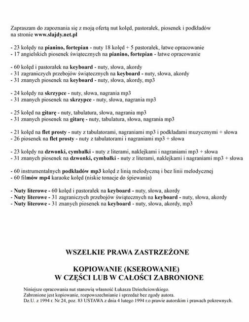 Nuty literowe Znane piosenki - keyboard, pianino, łatwe 31