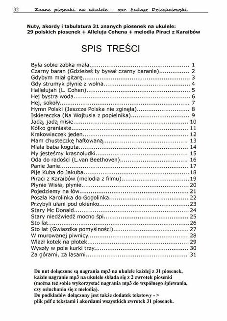 Piosenki na ukulele - nuty, tabulatura, mp3, słowa (31 pios)