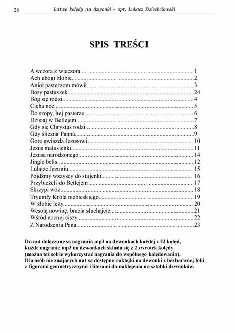 Łatwe kolędy na dzwonki - nuty 23 kolęd, słowa, naklejki mp3