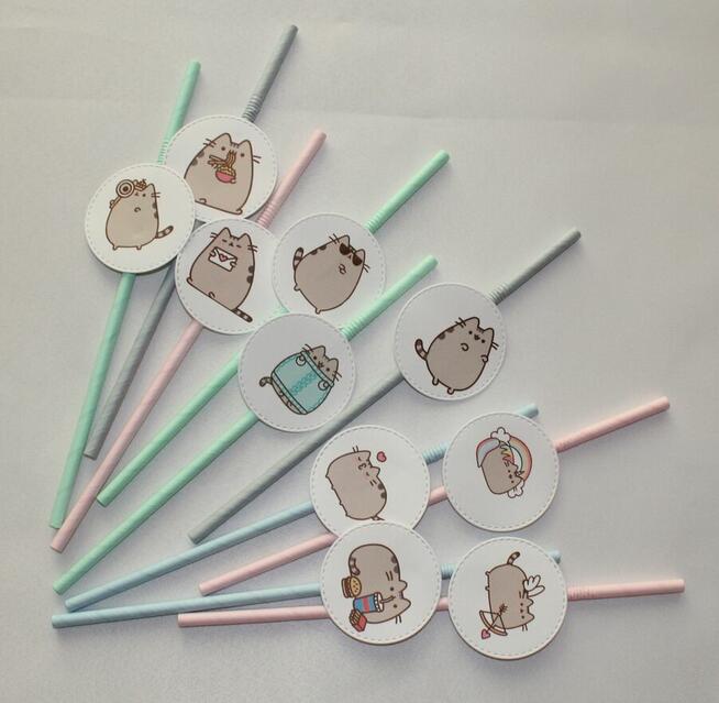 Słomki papierowe do napojów pastelowe Pusheen dla dzieci