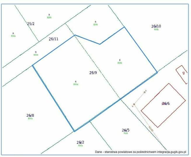 Sucha Wielka 1060m2, Zawonia, 26/9 dz. budowlana