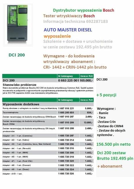 Dci 200 tester wtryskiwaczy , Dci 200 stół probierczy