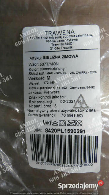 BIELIZNA ZIMOWA wojskowa, rozmiar M - wzór 507T/MON