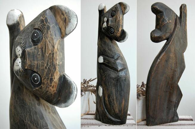 Kot, figura, rzeźba z drewna egzotycznego mango, 60 cm