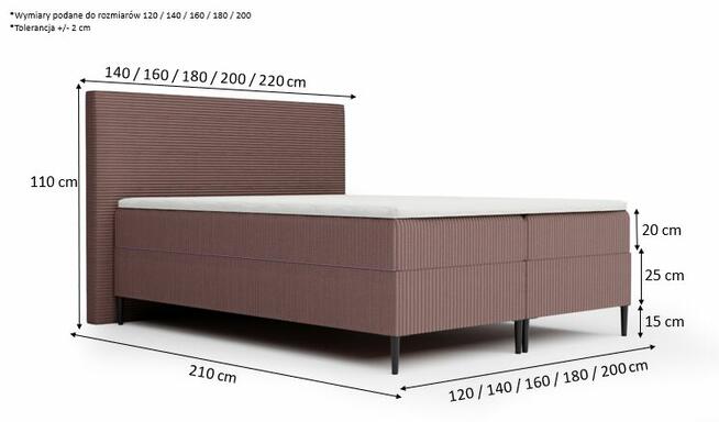 Łóżko kontynentalne MAXI różne rozmiary i kolory