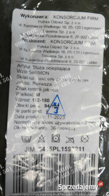 BLUZA OCIEPLAJĄCA wojskowa, wzór 546/MON - M