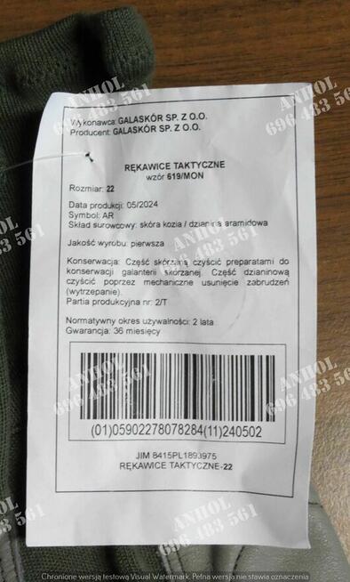 Rękawice taktyczne - wzór 619/MON rozm.22