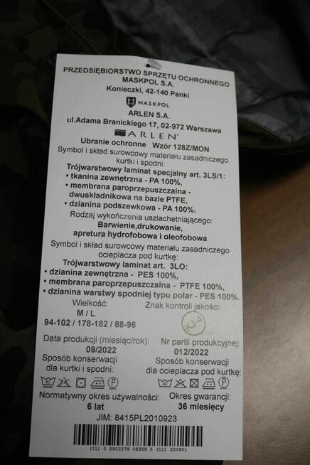UBRANIE OCHRONNE 128Z/MON zimowe (goretex) - oryginał