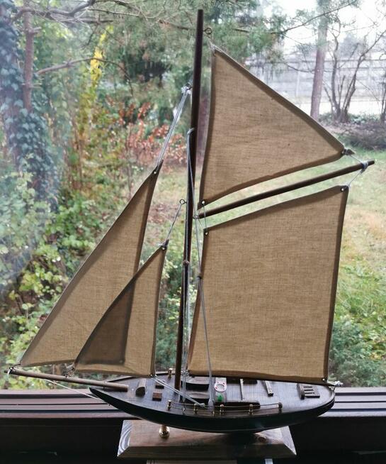 Drewniany Jacht łódź z żaglami ładna dekoracja do podmalunku