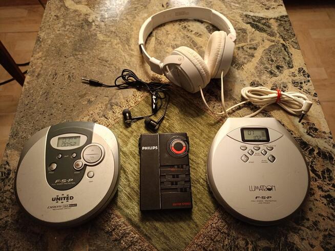 Discman 2 szt, Radio Philips, Słuchawki Sony