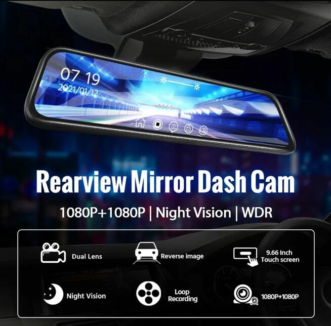 Kamera cofania + rejestrator w lusterku. Montaż