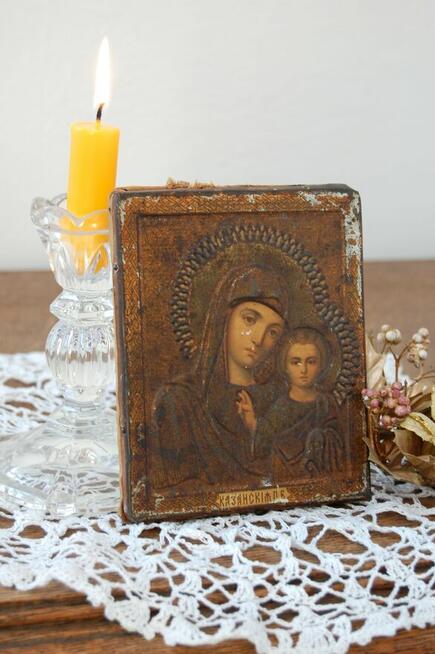 Matka Boża Kazańska stara ikona rosyjska antyk 1800-1900 r.