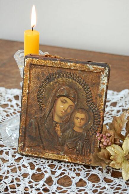 Matka Boża Kazańska stara ikona rosyjska antyk 1800-1900 r.