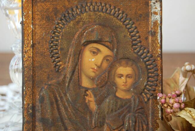 Matka Boża Kazańska stara ikona rosyjska antyk 1800-1900 r.
