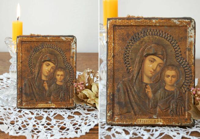 Matka Boża Kazańska stara ikona rosyjska antyk 1800-1900 r.