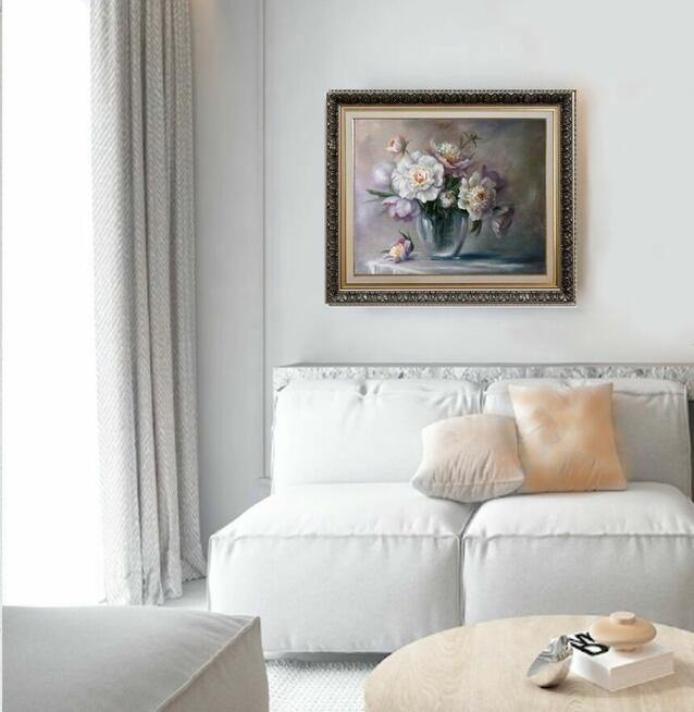 Piwonie w Wazonie, ręcznie malowany olejny, L. Olbrycht