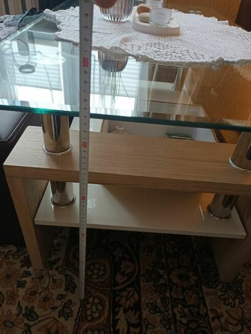 Ława ze szkłem, podstawa w kolorze sonoma i z półką białą