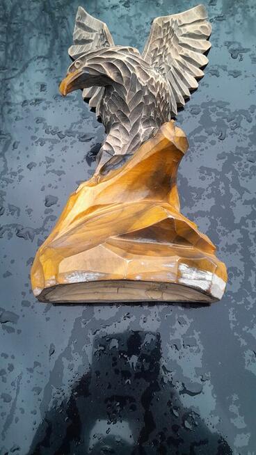 Orzeł -drewniana rzeźbiona figurka z prlu -duży 36 cm