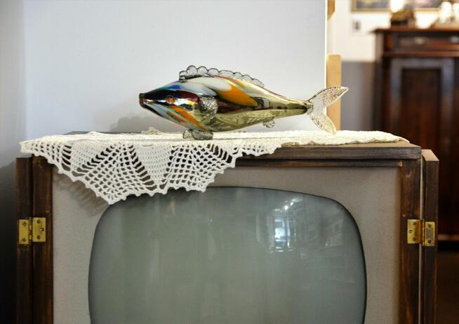 Ryba szklana figura 43 cm szkło barwione w masie PRL vintage