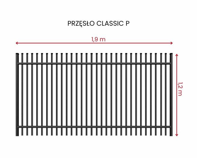 Przęsło ogrodzeniowe typ Classic P antracyt 1,9 x 1,2m