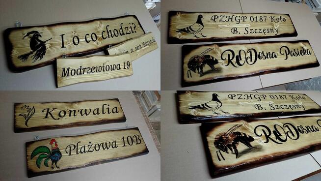 Szyld Reklama Baner Tablica w drewnie wypalanie na drewnie l