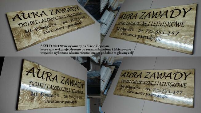 Szyld Reklama Baner Tablica w drewnie wypalanie na drewnie l