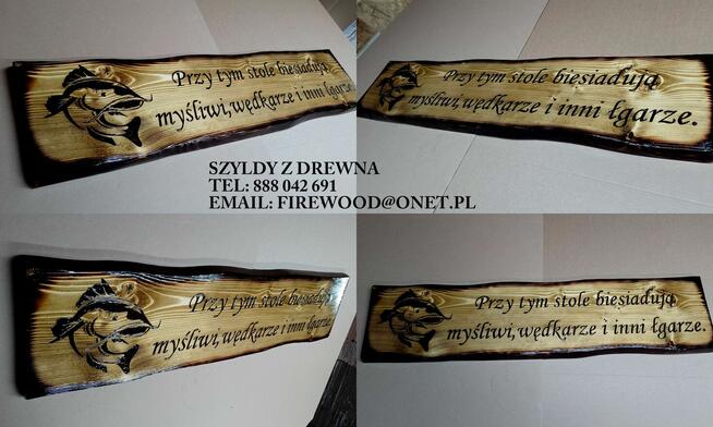 Szyld Reklama Baner Tablica w drewnie wypalanie na drewnie l