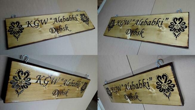 Szyld Reklama Baner Tablica w drewnie wypalanie na drewnie l