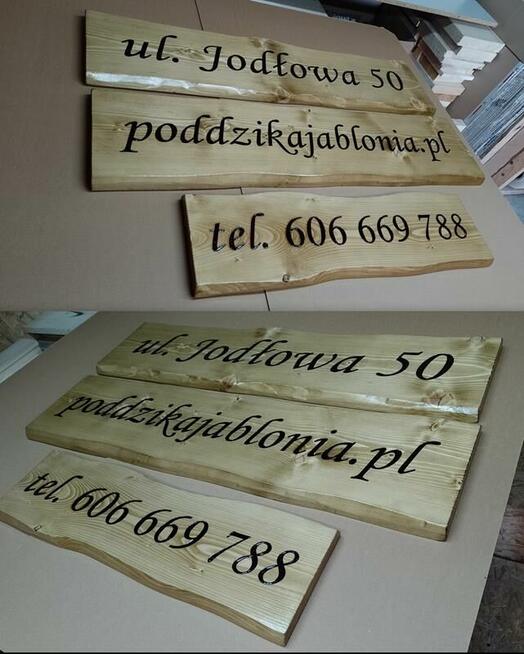 Szyld Reklama Baner Tablica w drewnie wypalanie na drewnie l
