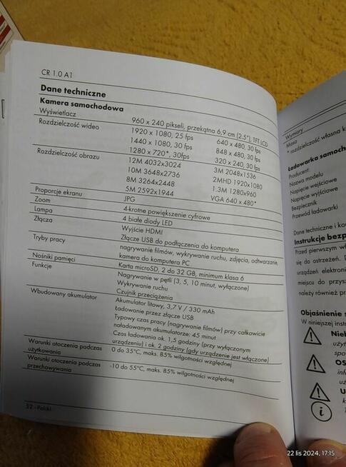 Kamera samochodowa Dashboard Camera CR 1.0 A1.