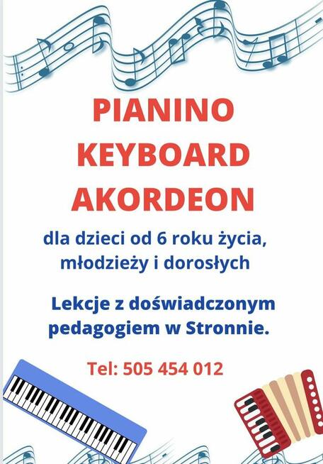 Nauka gry na pianinie, keyboardzie, akordeonie - Stronno