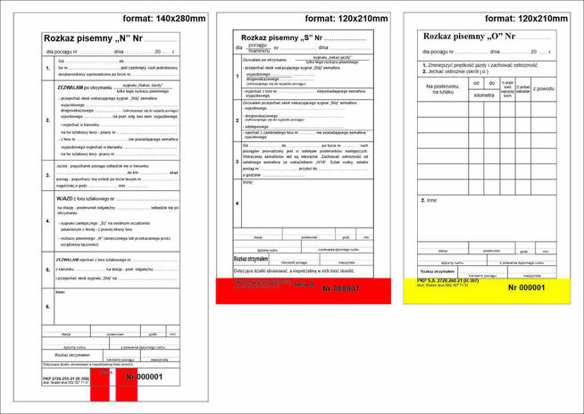 Rozkazy pisemne N, O, S dla drużyn pociagowych