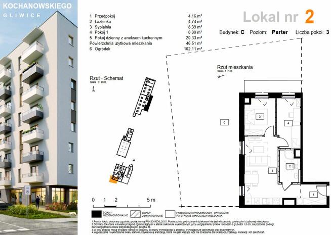 3 pok 46,51m2 z ogrodem Osiedle Kochanowskiego BEZ PROWIZJI