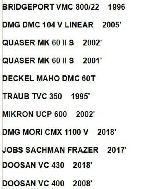 Doosan Mazak Emag Charmilles DMG Deckell Mori Quaser Mikron
