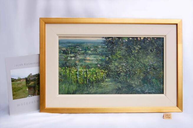 Jacek Kośmiński, sad, pejzaż, obraz olejny na płótnie